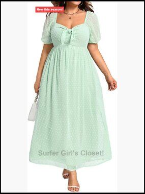 Plus Size Swiss Dot Maxi Dress Tie Front Sweetheart Smocked Back Summer Wedding